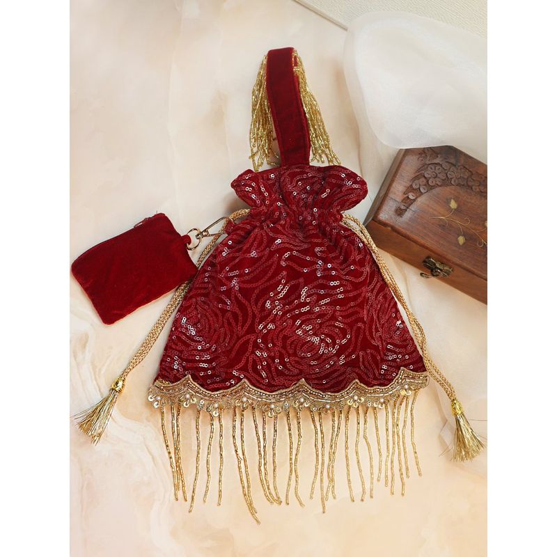 Buy Soho Boho Studio Rose Amor Red Potli Bag Online