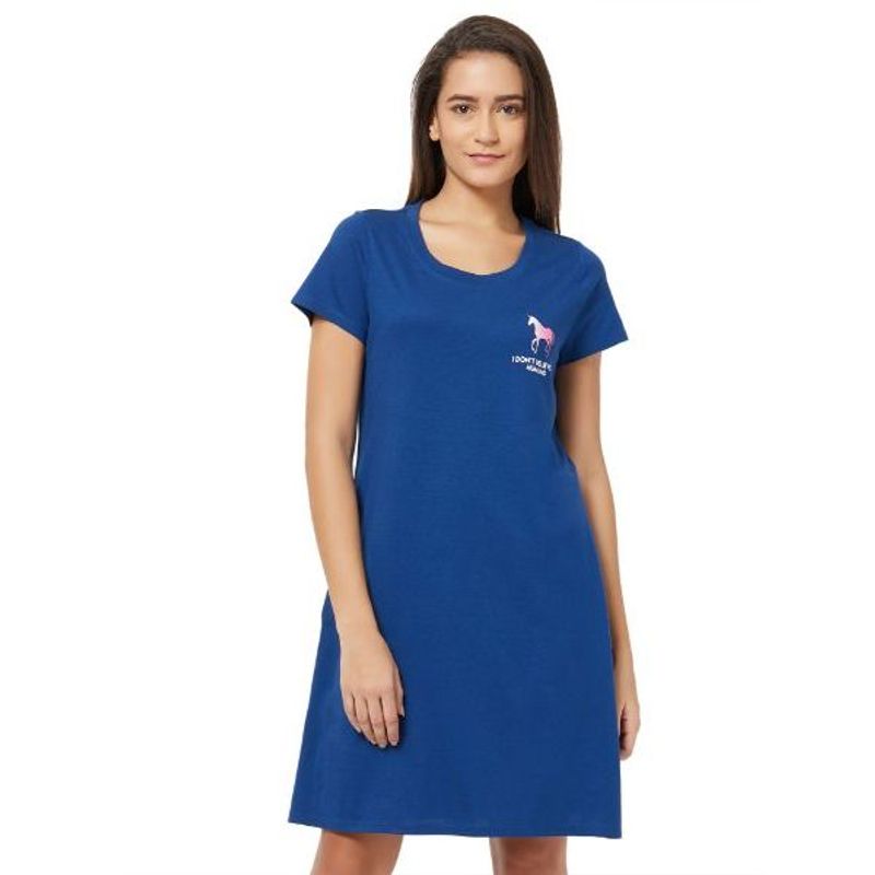 SOIE Womens Super-Soft Cotton Modal Sleep Shirt - Blue (L)(L)