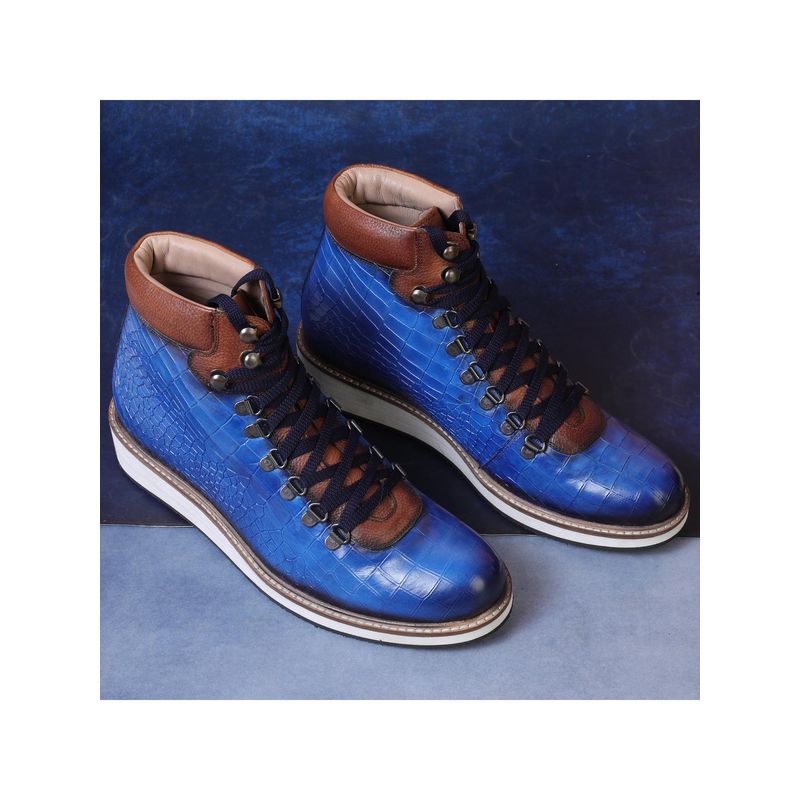 Mille Dollari Noa Textured Hiker Style Lace-Ups Blue Casual Boots (UK 5)