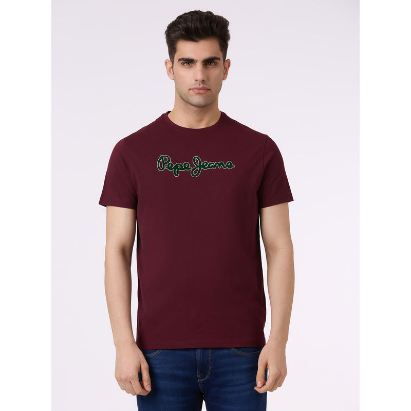 Pepe Jeans Burgundy Solid T-Shirt (L)