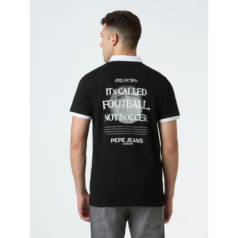 Pepe Jeans Black Typography Polo T-Shirt (S)