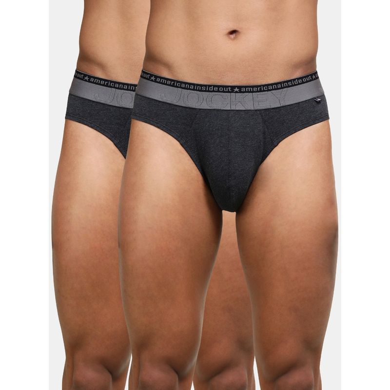 Jockey US59 Men Super Combed Cotton Elastane Solid Brief - Black Melange (Pack of 2) (M)