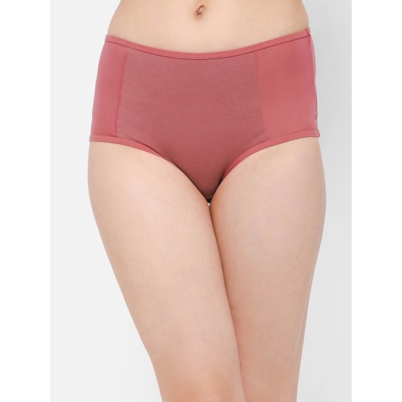 Clovia High Waist Hipster Panty In Rose Pink With Powernet Panels - Cotton (M)