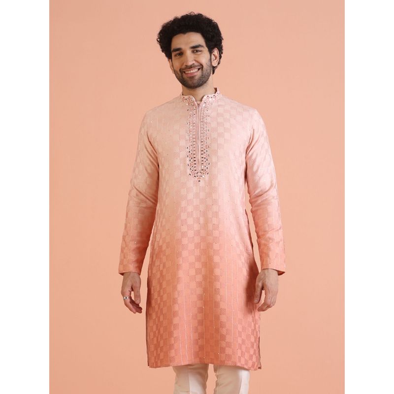 KISAH Men Peach Embroidered Kurta (38)