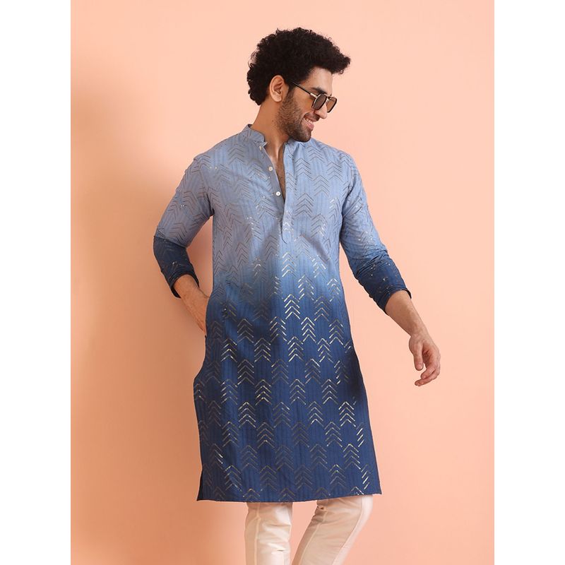 KISAH Men Blue Embroidered Kurta (40)