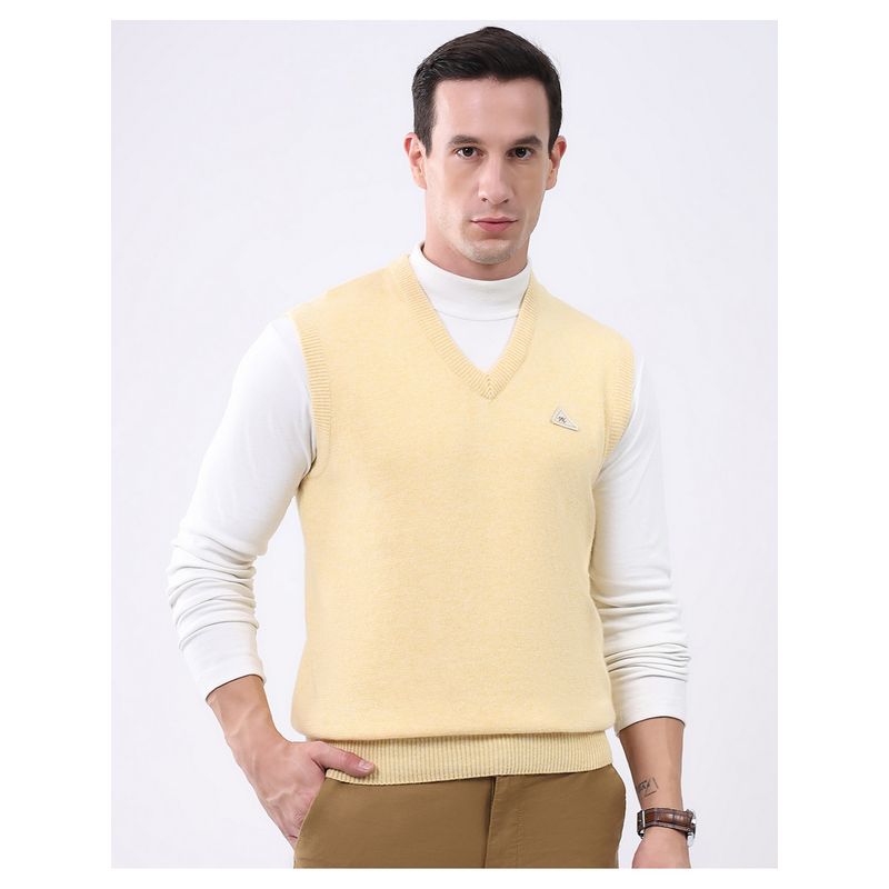 Monte Carlo Men V-Neck Sleeveless Yellow Sweater (M)