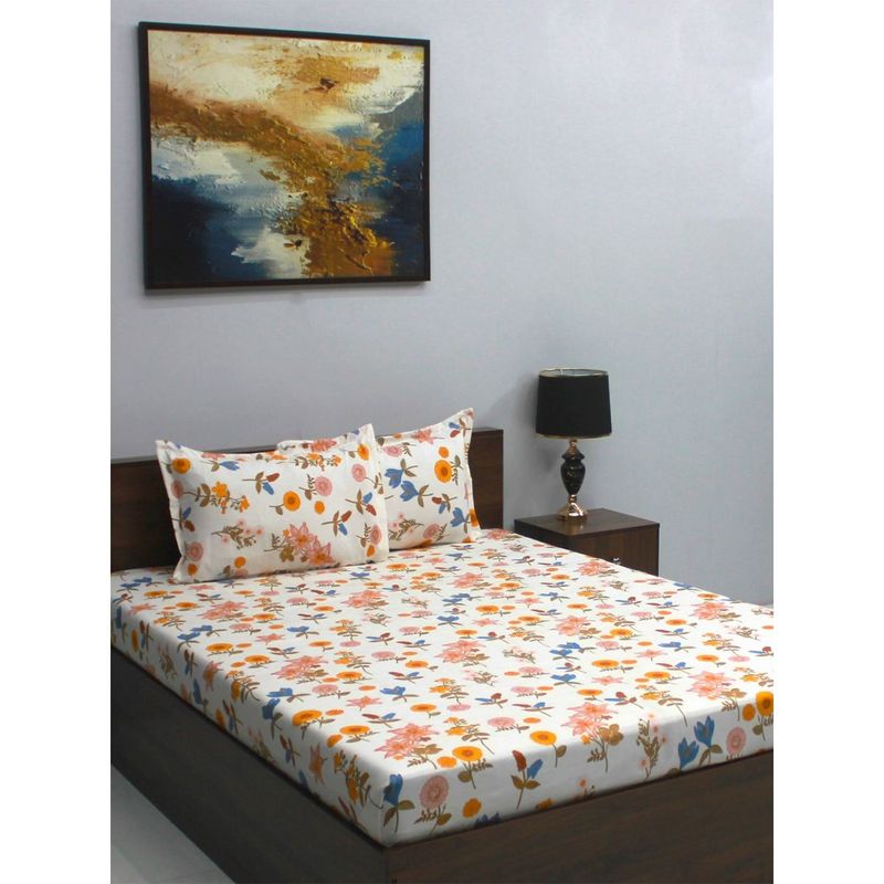 Buy Bombay Dyeing Mimosa 164 GSM Microfiber Floral Double Bedsheet with