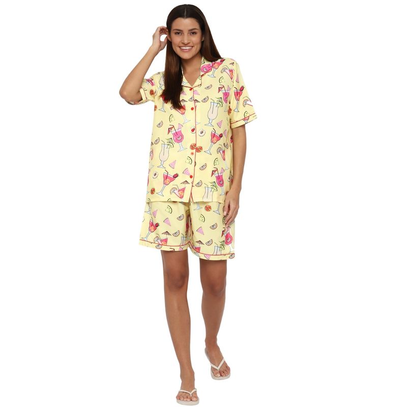 Shopbloom Summer Print Short Sleeve Women's Boxer Set - Yellow (S)