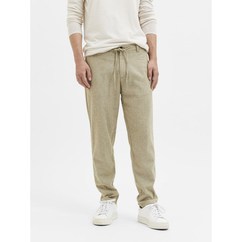 SELECTED HOMME Light Green Mid Rise Linen Pants (S)