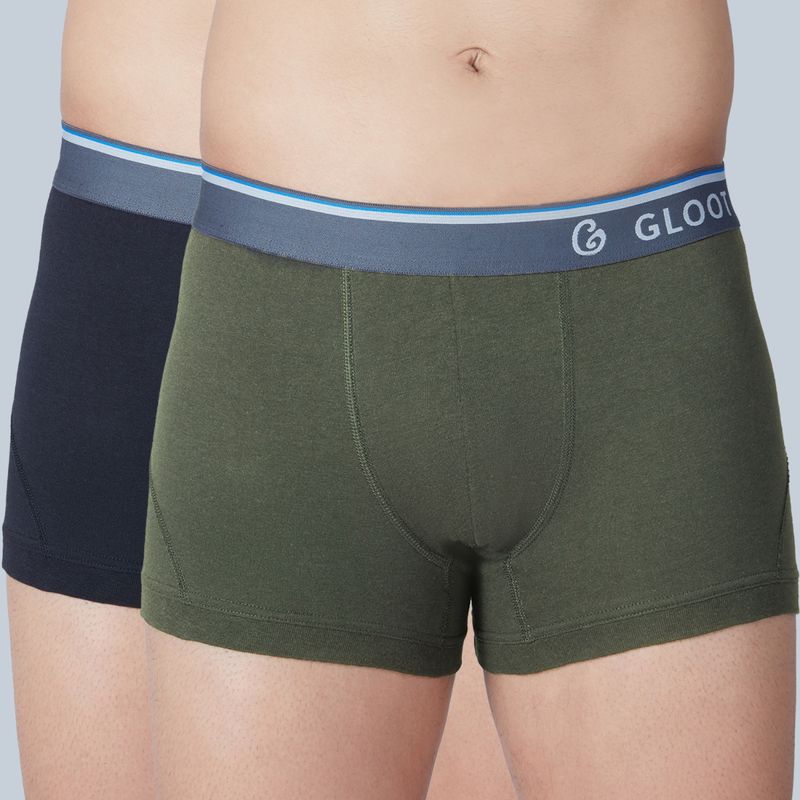 GLOOT Butter Blend Cotton Trunk with No Itch Elastic and Anti Odour GLI019 Multicolor (Pack of 2) (L)