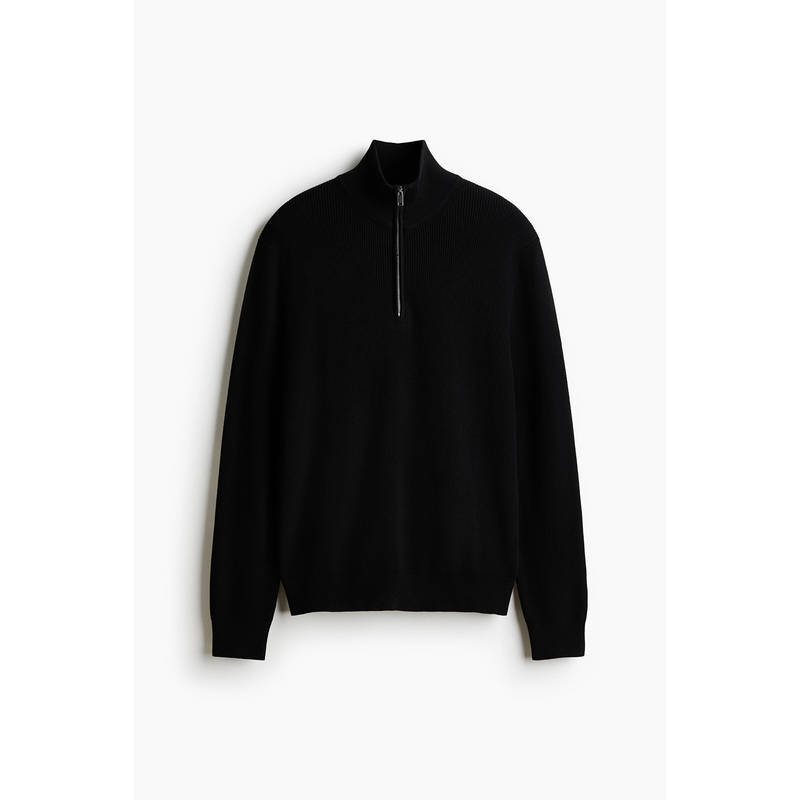 H&M Men Black Regular Fit Zip-top jumper (M)