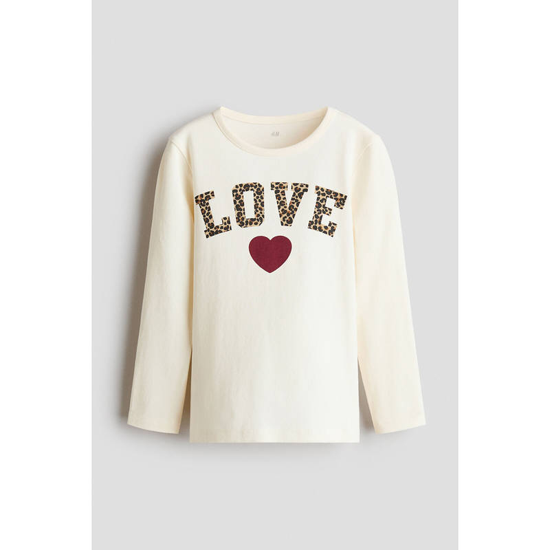 H&M Girls White Printed Cotton Top (1.5-2 Years)