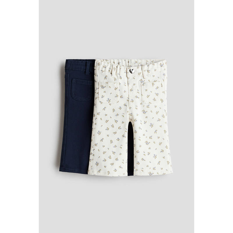 H&M Girls Multi-Color 2-Pack Twill Trousers (4-6 Months)