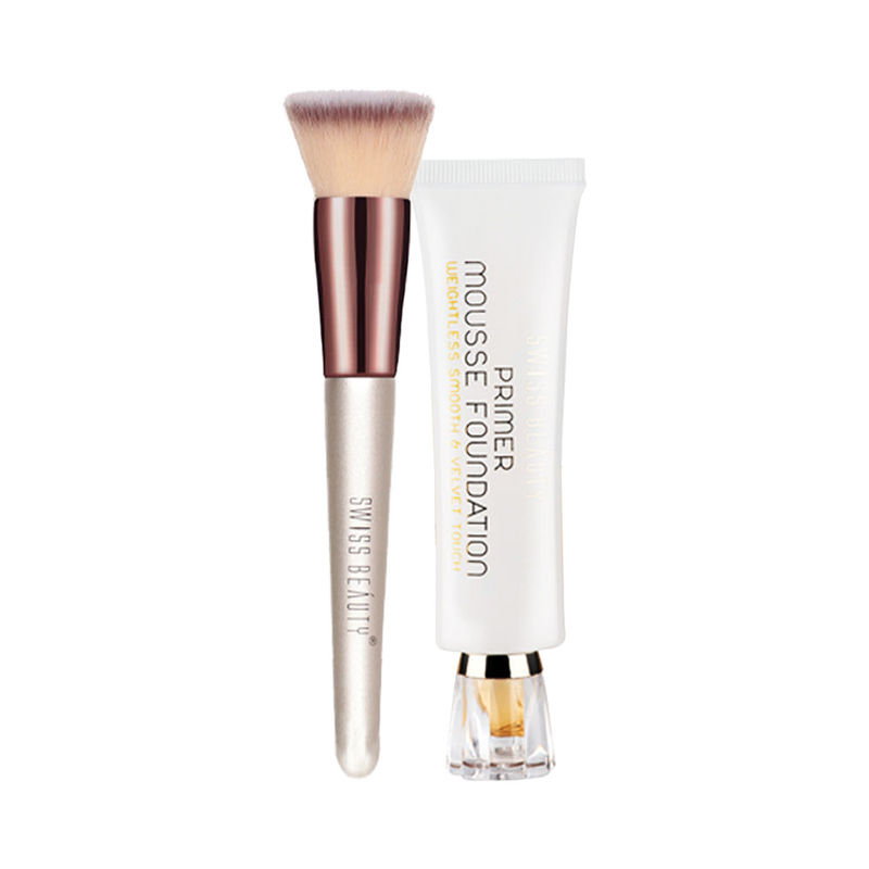 Buy Swiss Beauty Primer Mousse Foundation And Foundation Brush Combo