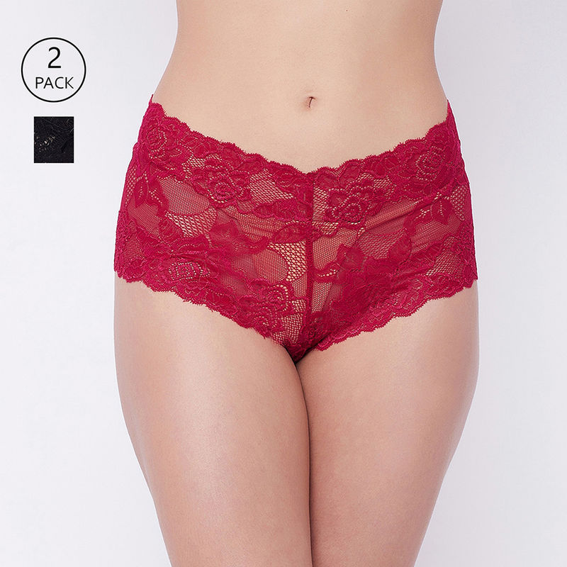 Secrets by Zerokaata Women Pack Of 2 Assorted Self Design Lace Hipster Briefs (S)