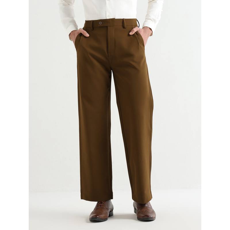 Subtract Brown Subtract Japanese Poly-Lycra Pleated Wide Leg Trousers (30)