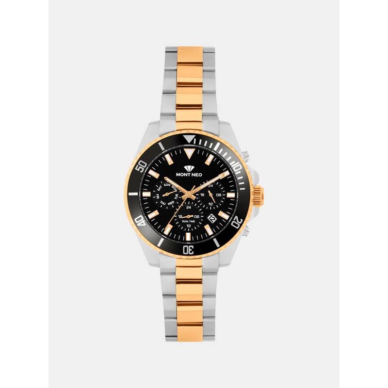 Buy Mont Neo Men Quartz Black Dial Multi-Function Stainless Steel
