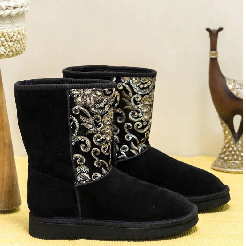 Saint G Embroidered Black Leather Snug Boots (EURO 36)