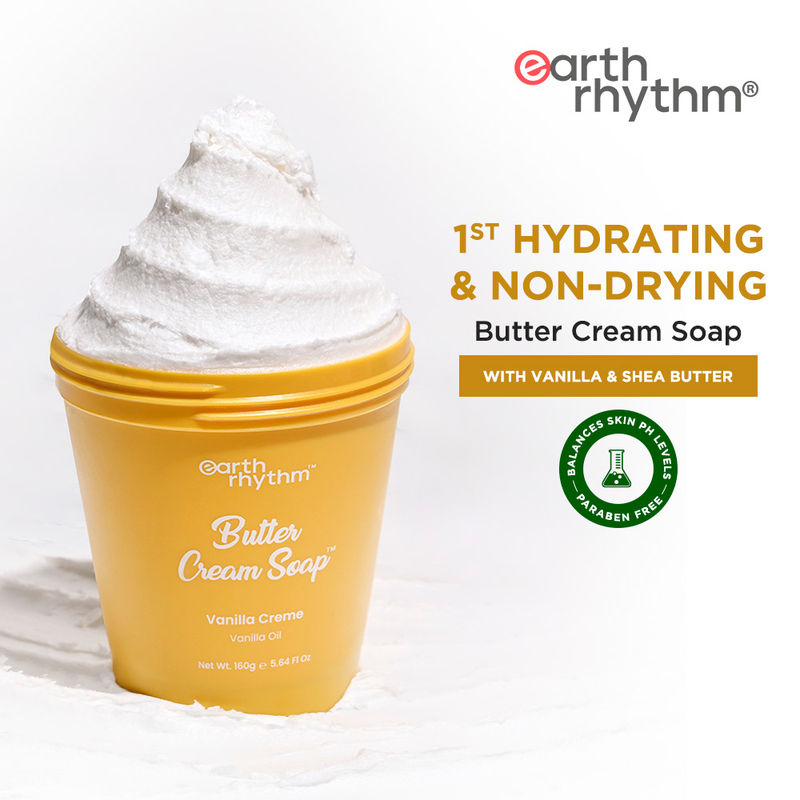Earth Rhythm Butter Cream Shower Mousse Soap - Vanilla Creme, Vanilla Oil, Rejuvenates, Balances pH