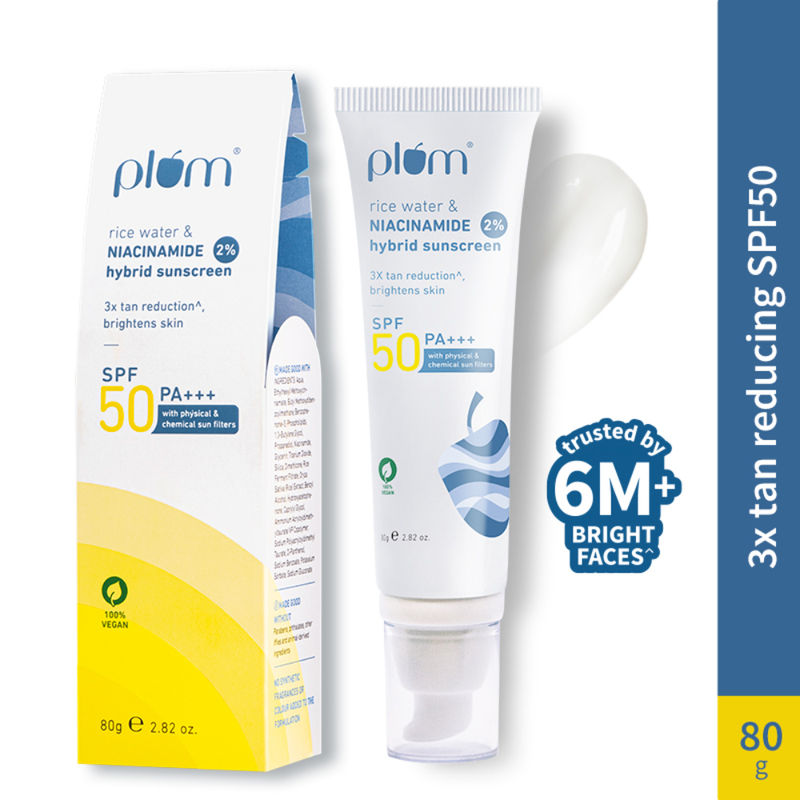 Plum Bestselling 2% Niacinamide & Rice Water SPF 50 PA+++ Sunscreen, For Oily, Normal & Dry Skin