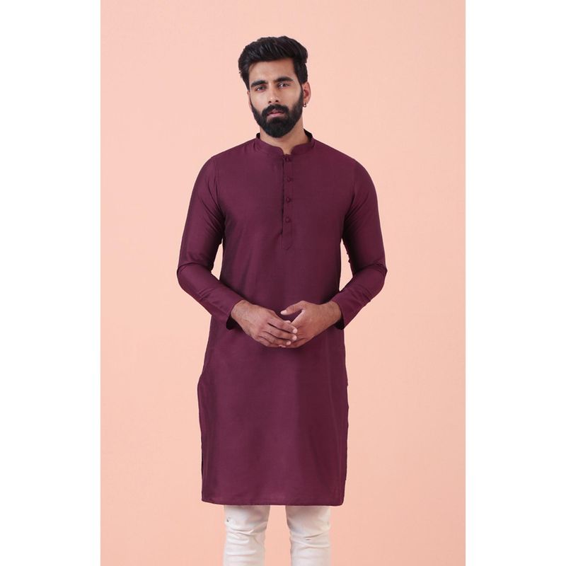 KISAH Mens Slim Fit Burgundy Solid Kurta (42)