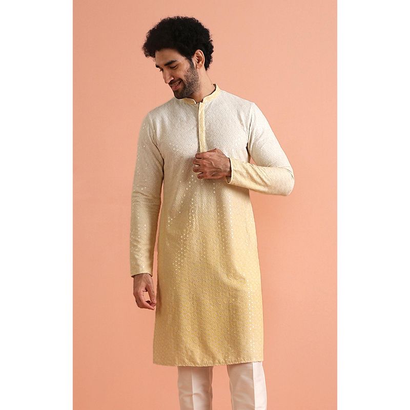 KISAH Mens Yellow Blended Embellished Kurta (40)