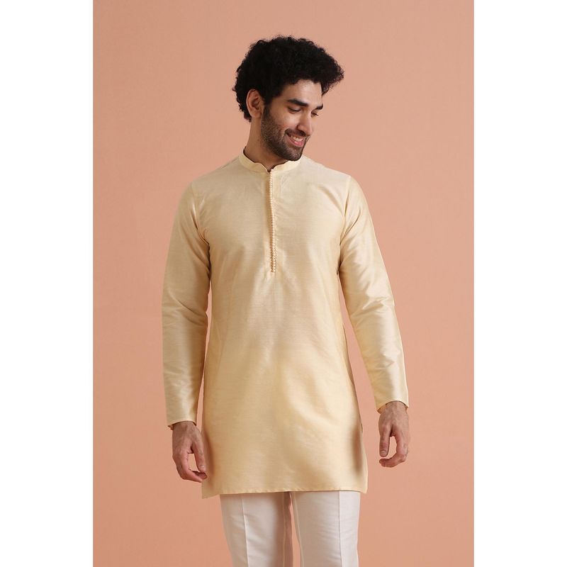 KISAH Mens Cream Blended Solid Kurta (40)