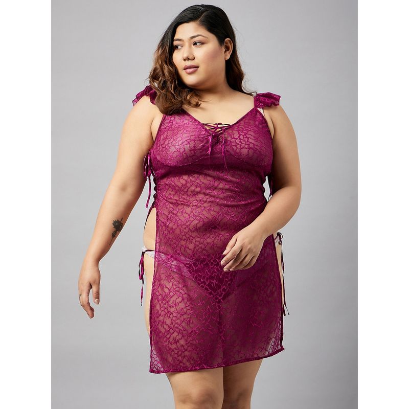 Secrets By ZeroKaata Women Plus Size Self Design Net Baby Doll Lingerie (Set of 2)(4XL)