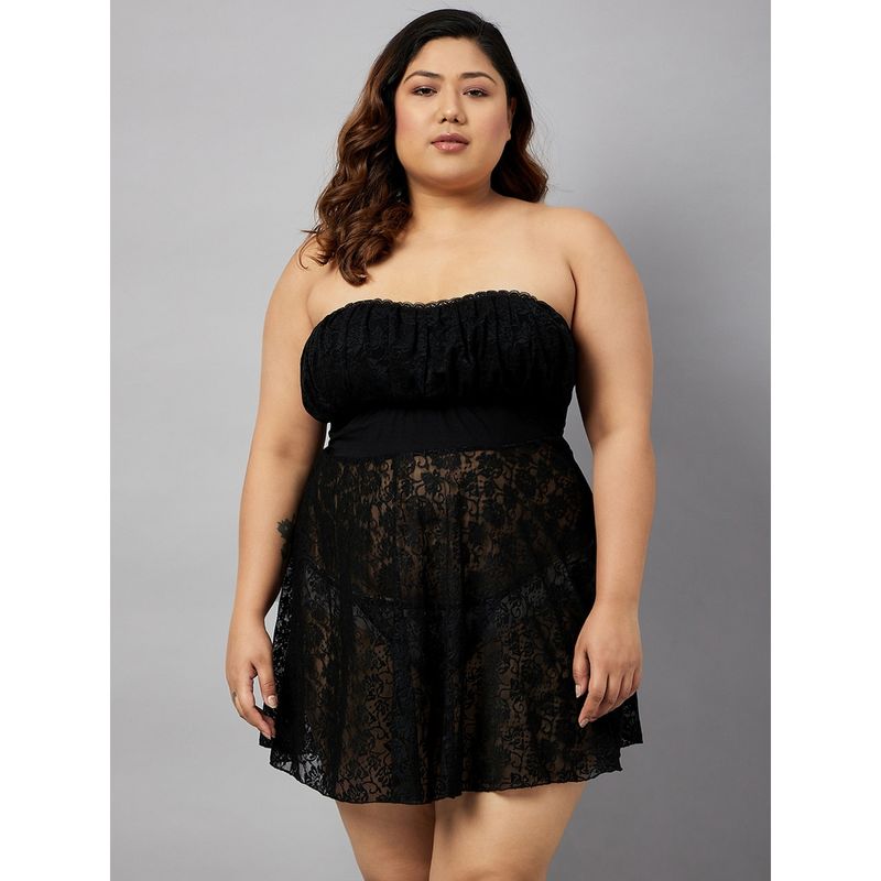 Secrets By ZeroKaata Women Plus Size Self Design Strapless Lace Baby Doll Lingerie (Set of 2)(4XL)