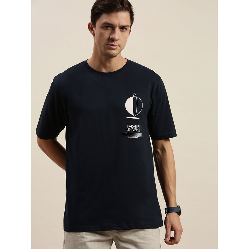 Difference of Opinion Navy Blue Graphic Oversized T-Shirt (2XL)