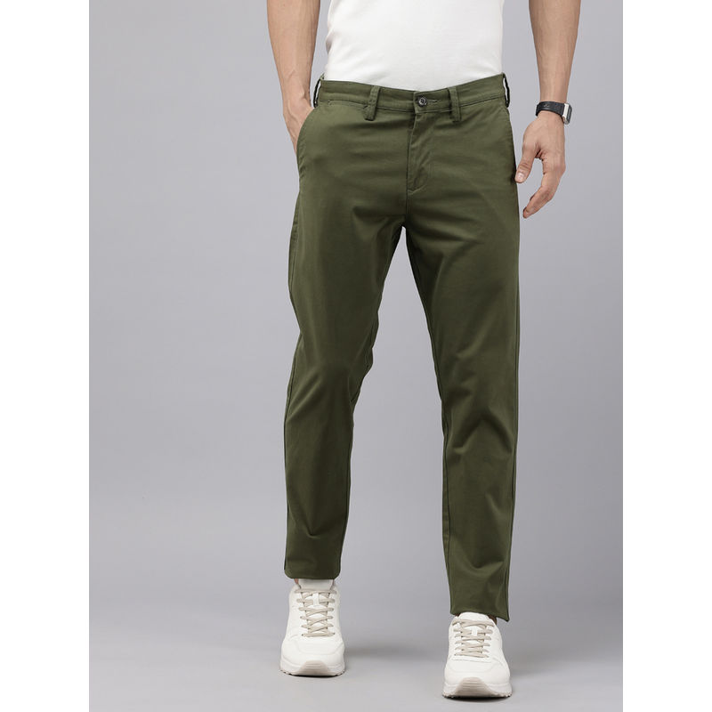 GENIPS Mens Dark Olive Cotton Caribbean Slim Fit Trouser (30)