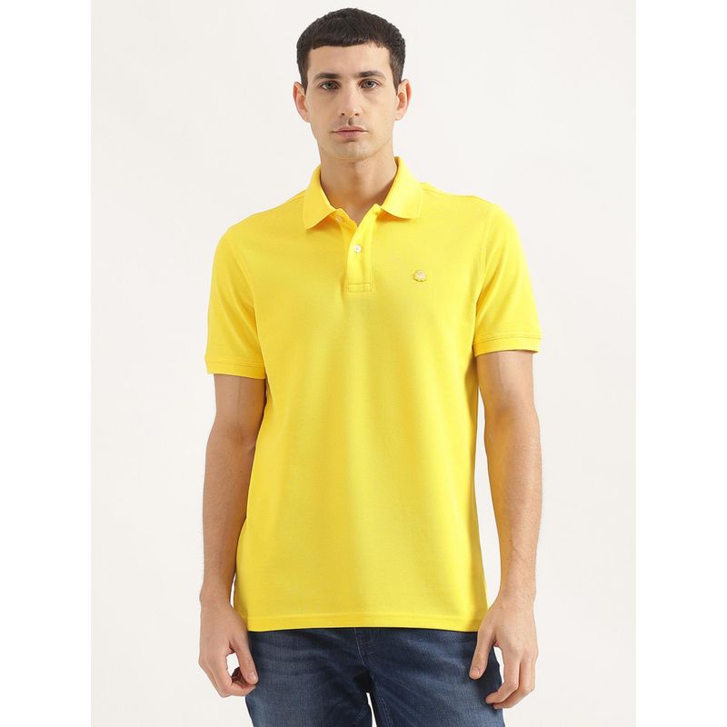 United Colors of Benetton Men Relaxed Fit Collar Neck Solid/Plain Yellow Polo T-Shirt (XL)