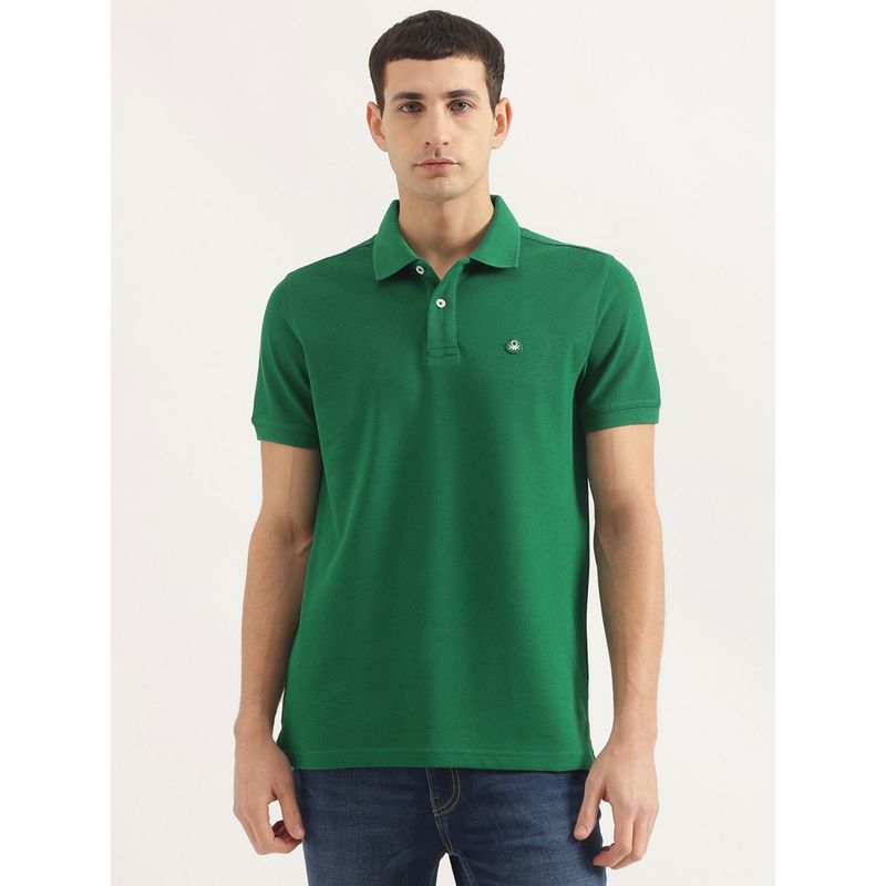 United Colors of Benetton Men Relaxed Fit Collar Neck Solid/Plain Green Polo T-Shirt (M)