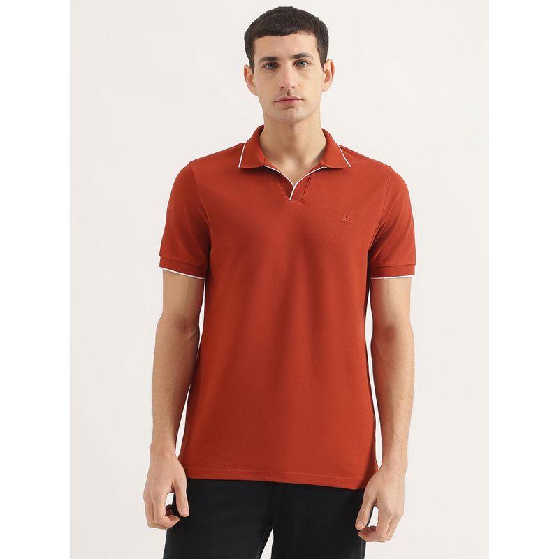 United Colors of Benetton Men Regular Fit Collar Neck Solid/Plain Red Polo T-Shirt (L)