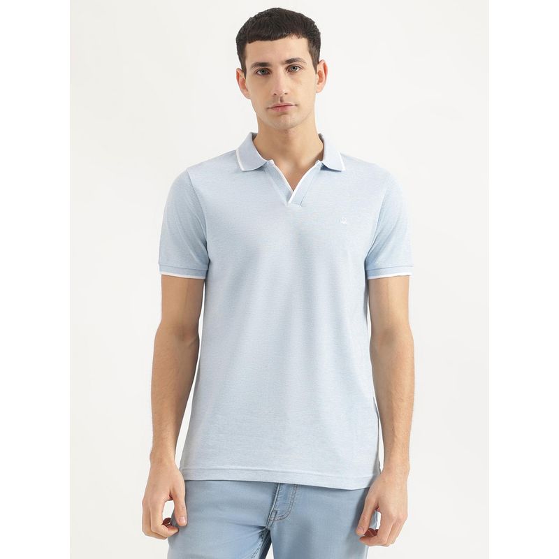 United Colors of Benetton Men Regular Fit Collar Neck Solid/Plain Blue Polo T-Shirt (M)