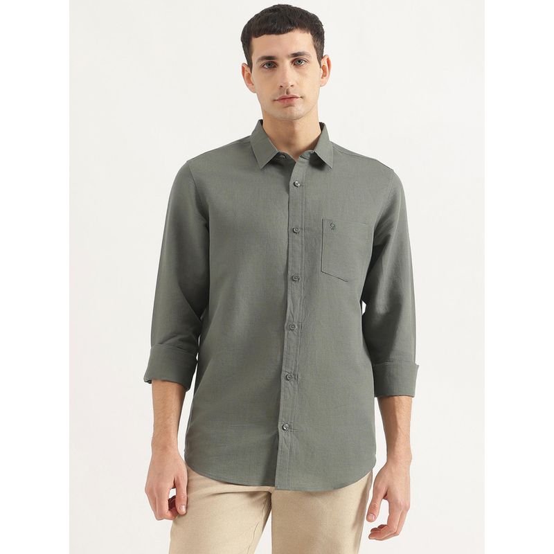 United Colors of Benetton Men Regular Fit Collar Neck Solid/Plain Green Shirt (3XL)