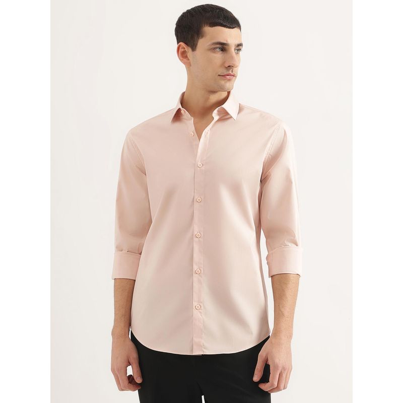 United Colors of Benetton Men Slim Fit Collar Neck Solid/Plain Beige Shirt (L)