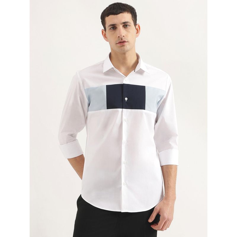 United Colors of Benetton Men Slim Fit Collar Neck Colorblock White Shirt (3XL)