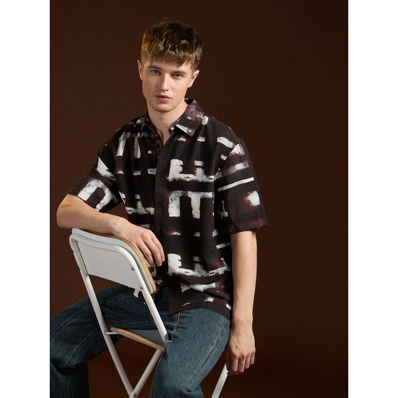 THE BEAR HOUSE Mens Black Relaxed Fit Tie and Die Casual Shirt (S)