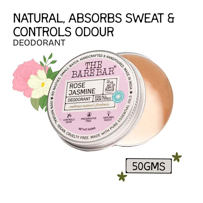 The Bare Bar Rose Jasmine Deodorant - Dual floral deo for odor control, soft on skin