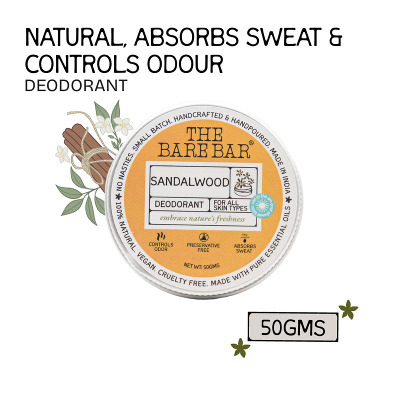 The Bare Bar Sandalwood Deodorant - Warm woody deo with skin-safe formula for freshness