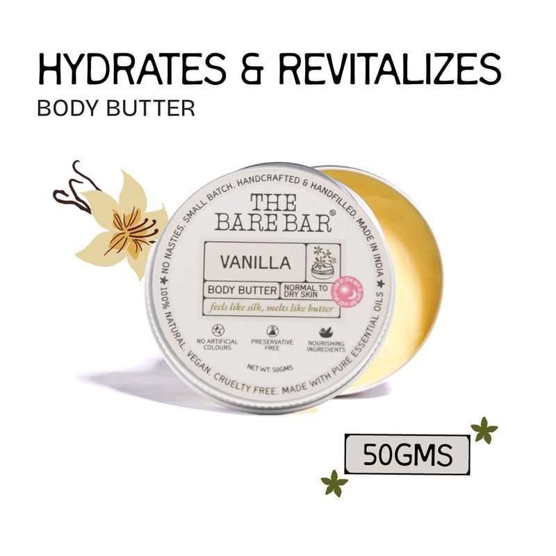 The Bare Bar Vanilla Body Butter - Rich vanilla moisturizer with butters and Vitamin E