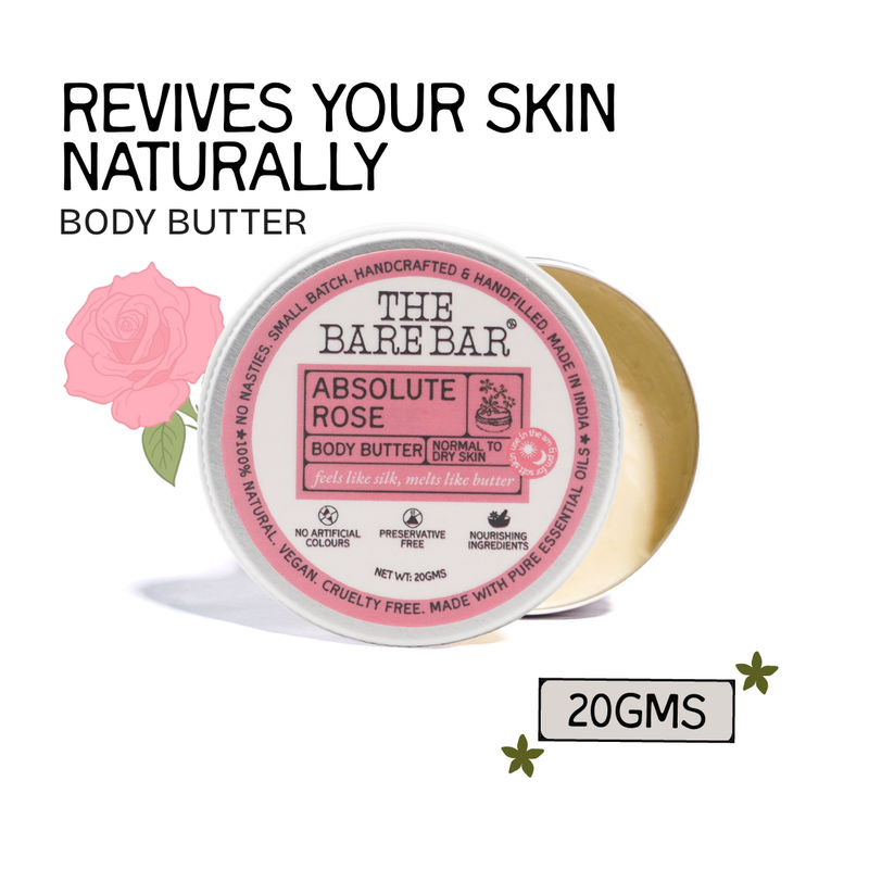 The Bare Bar Absolute Rose Body Butter - Rose-scented moisturizer with clean, rich formula