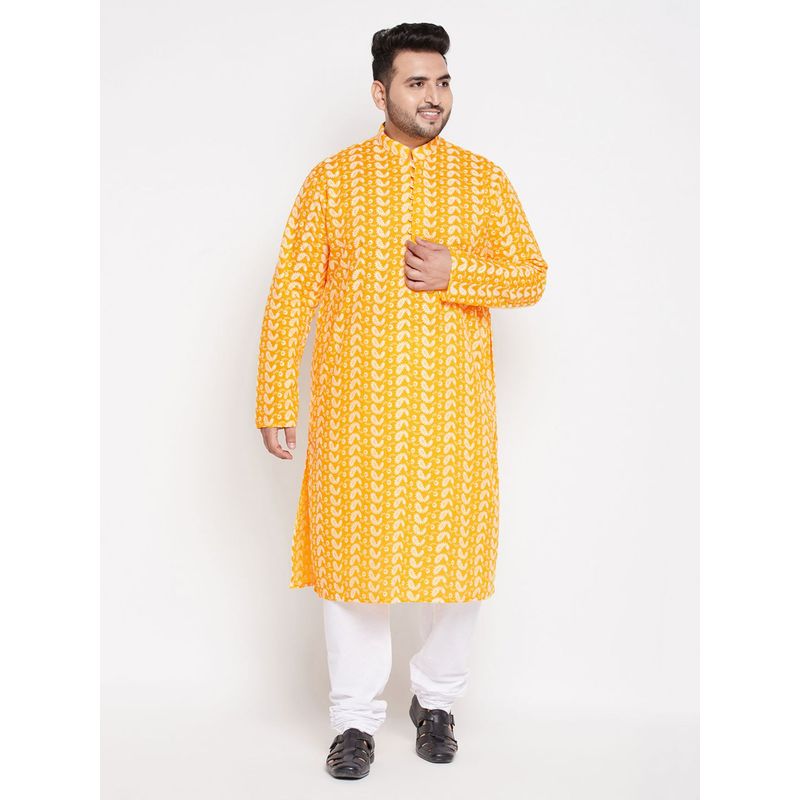 Vastramay Plus Men's Orange And White Pure Cotton Kurta Pyjama (Set of 2) (48)