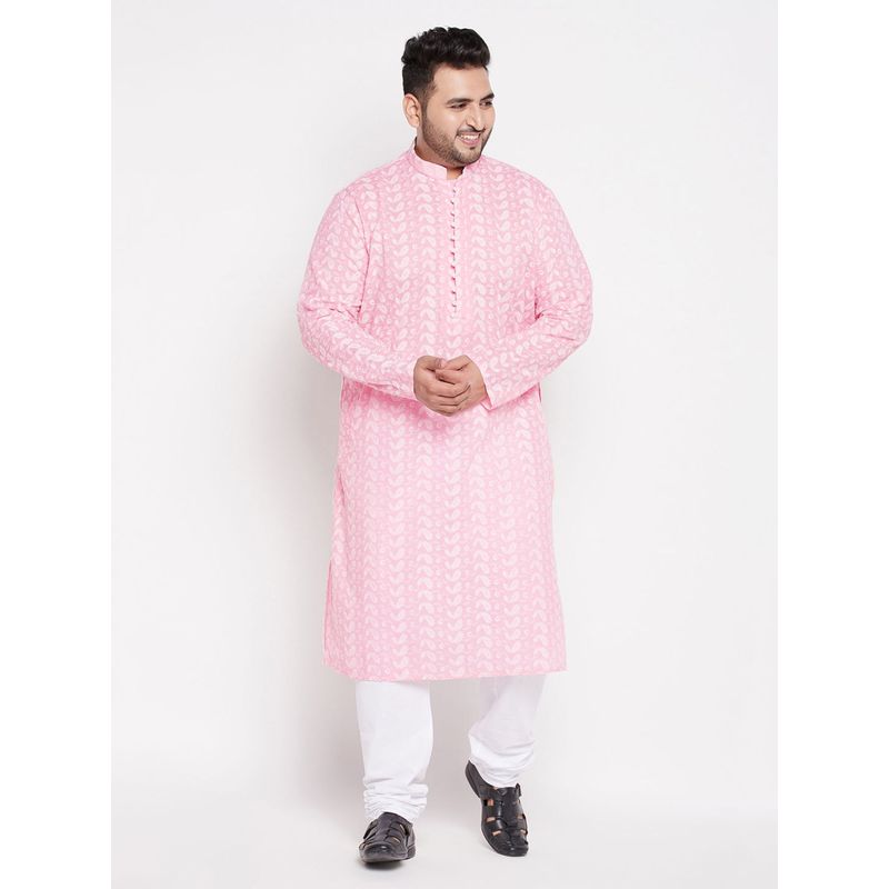Vastramay Plus Men's Pink And White Pure Cotton Kurta Pyjama (Set of 2) (48)