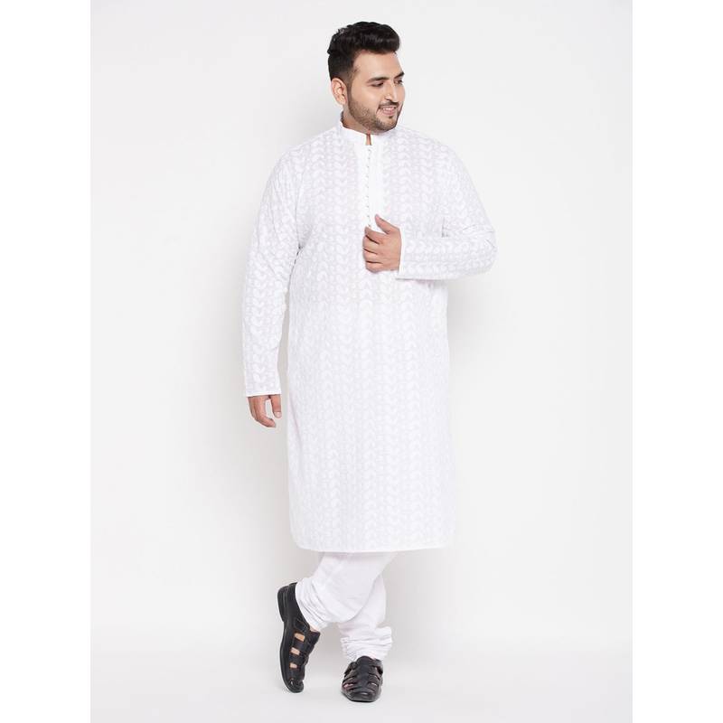 Vastramay Men's White Pure Cotton Kurta Pyjama (Set of 2) (2XL)