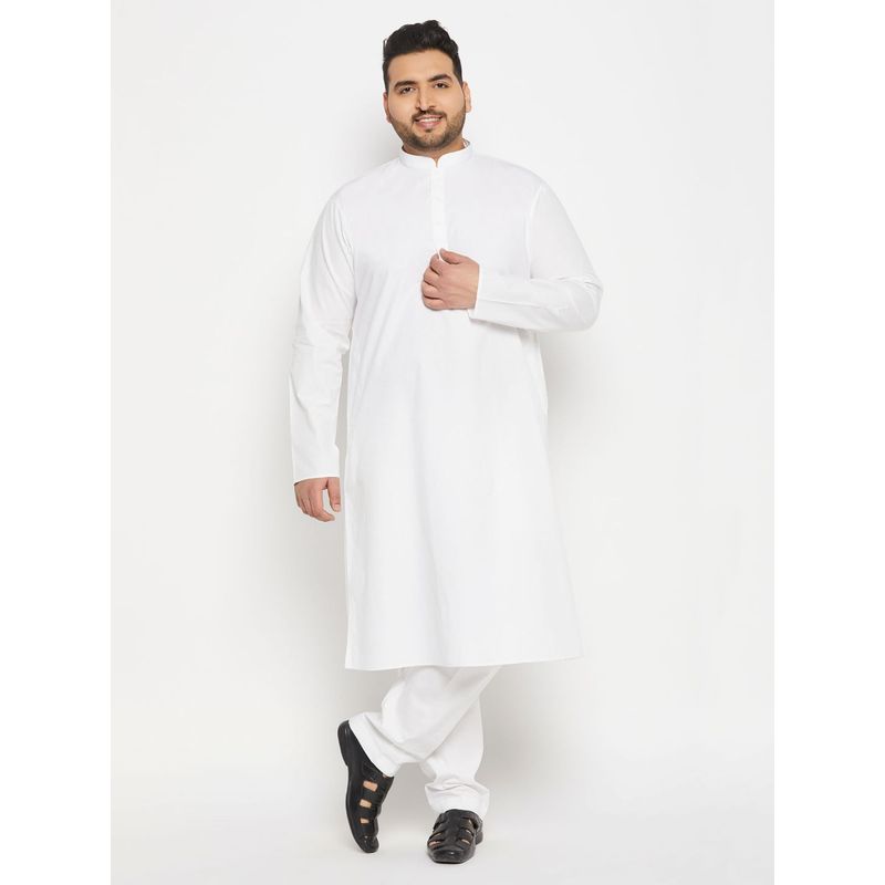 Vastramay Plus Men's White Pure Cotton Kurta Pyjama (Set of 2) (46)