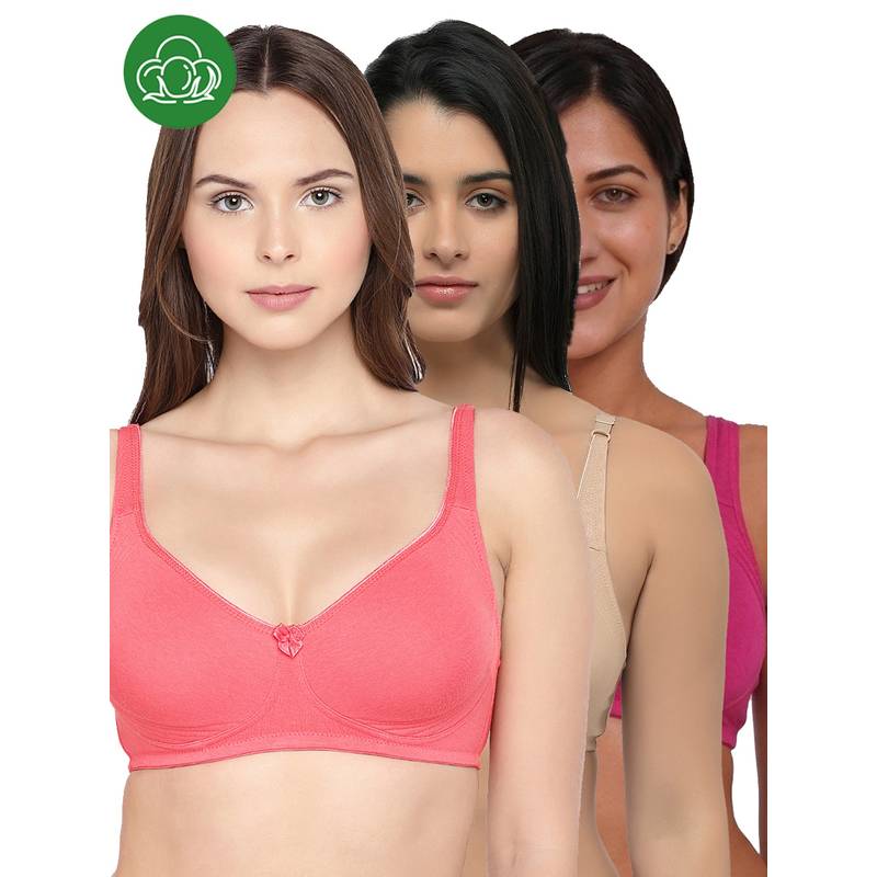 Inner Sense Organic Cotton Antimicrobial Seamless Side Support Bra (Pack of 3) (32B)