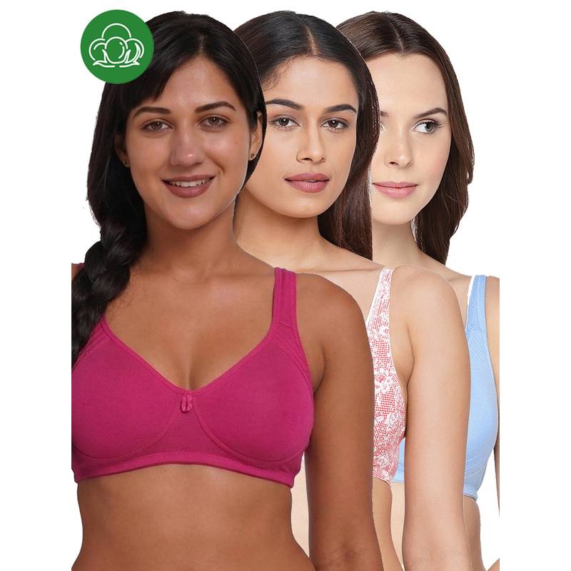 Inner Sense Organic Cotton Antimicrobial Seamless Side Support Bra (Pack of 3) (32B)