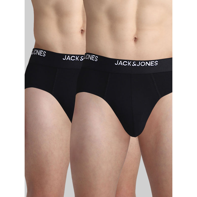 Jack & Jones Men Solid Black Brief (Pack of 2) (L)